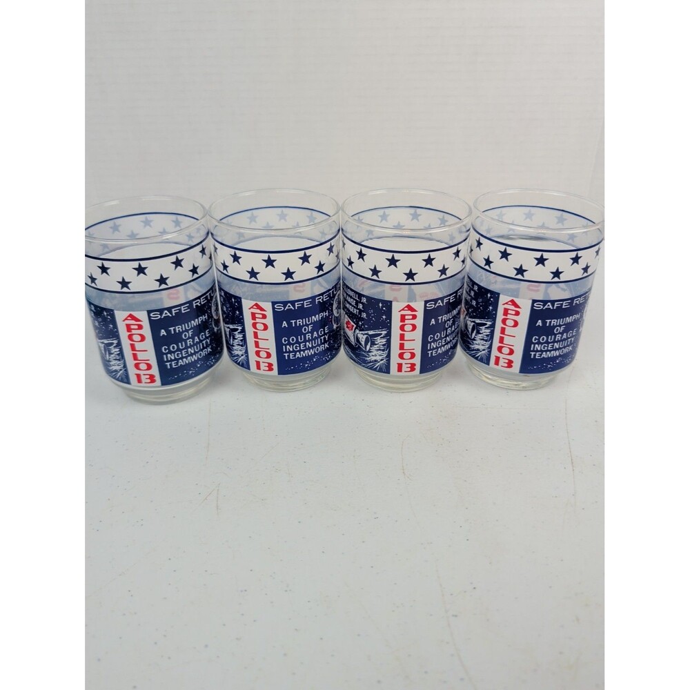 Set 4 Vtg Liby's 8oz. Moon Glass Tumblers Apollo 13 April 17, 1970 Space Explore